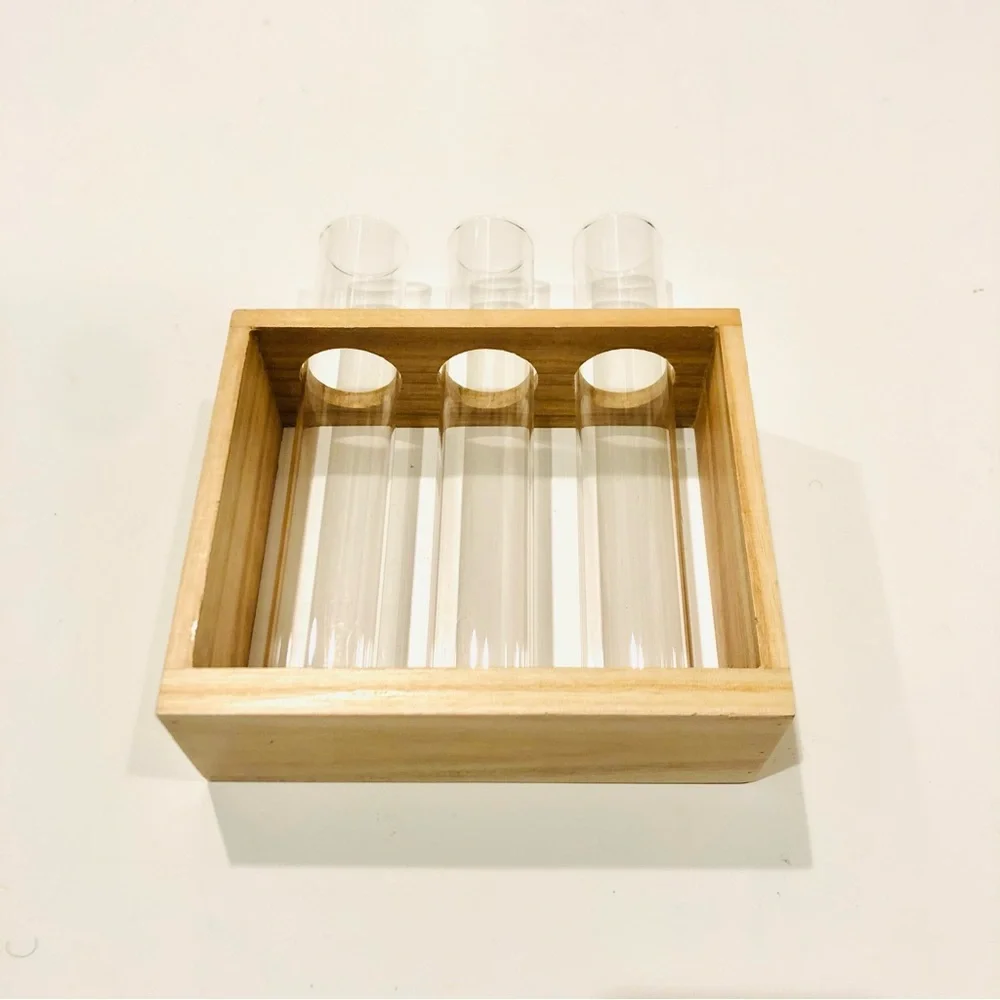 3 Vial Glass & Wood Plant Propagation Stand